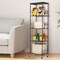 5-Tier Narrow Rolling Storage Cart with Wood Top, Black Metal Wire Shelving Unit with Wheels & Hooks
